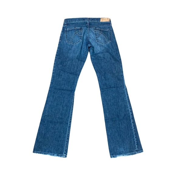 Fossil Brand Jeans Swift Boot Cut Size 2R Blue Medium Wash Distressed Bottom Hem - Picture 2 of 12